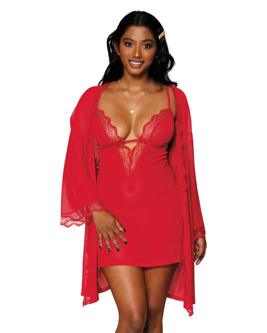 Dreamgirl Stretch Mesh Chemise & Robe Lingerie Set