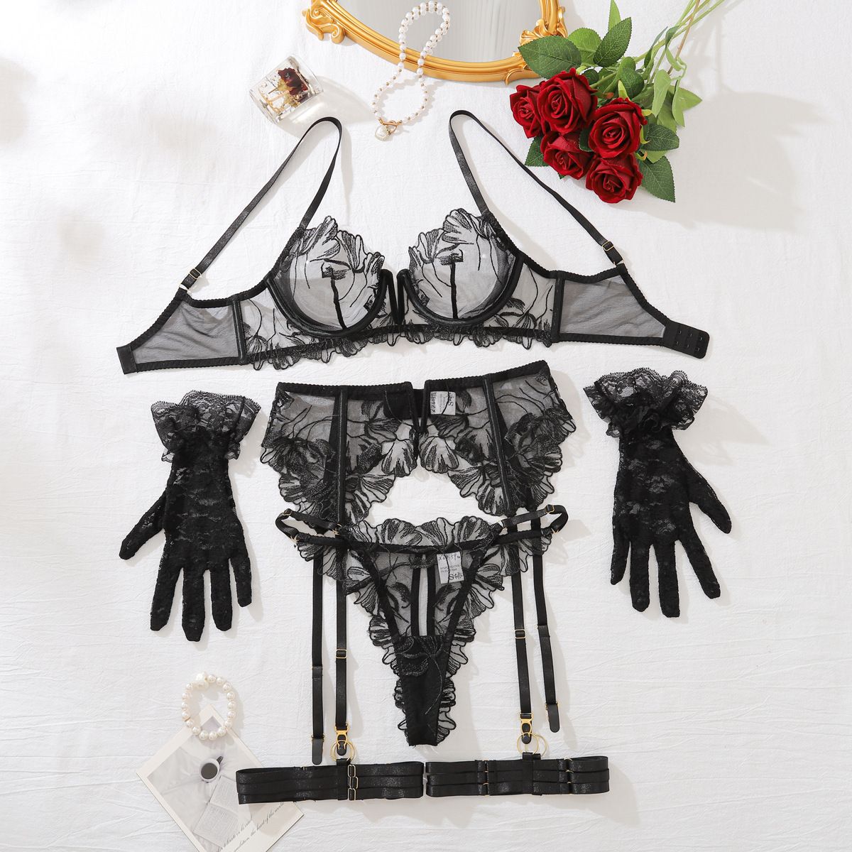 Midnight Bloom Lace Lingerie Set - Unspoken Fashion