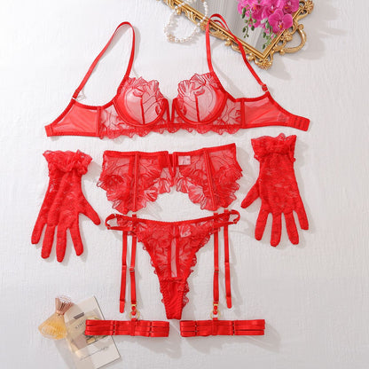 Midnight Bloom Lace Lingerie Set Red - Unspoken Fashion