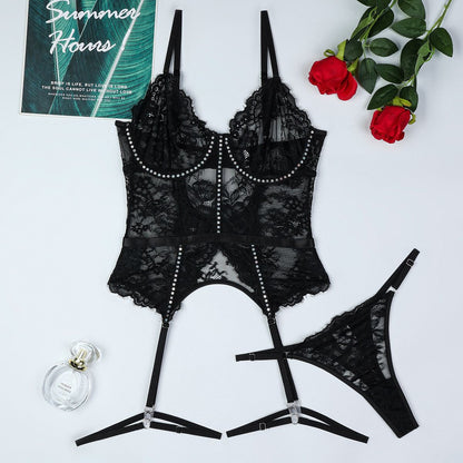 Midnight Radiance Rhinestone Lace Bodysuit - Unspoken Fashion
