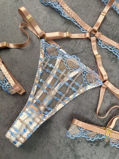 Sophia Blue & Beige Plaid Lingerie Set