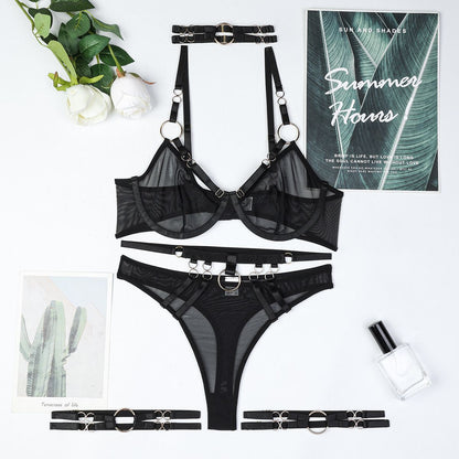 Obsession Strapped 4 Piece Black Lingerie Set - Unspoken Fashion