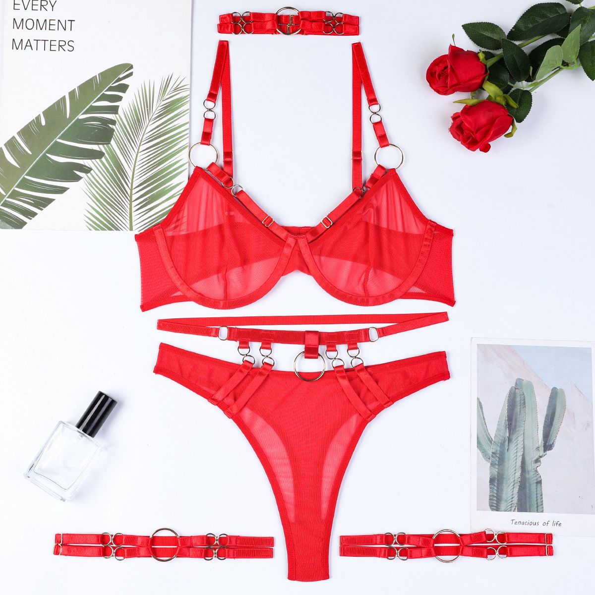 Obsession Strapped 4 Piece Sheer Lingerie Set - Unspoken Fashion