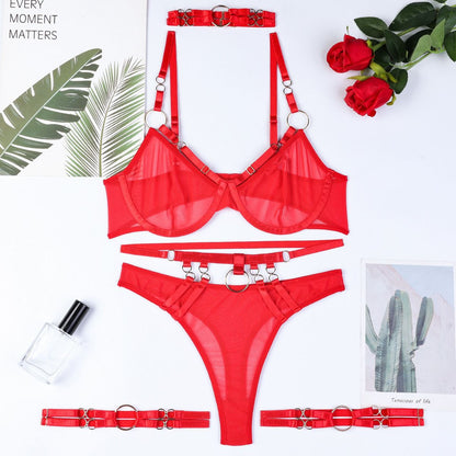 Obsession Strapped 4 Piece Sheer Lingerie Set - Unspoken Fashion