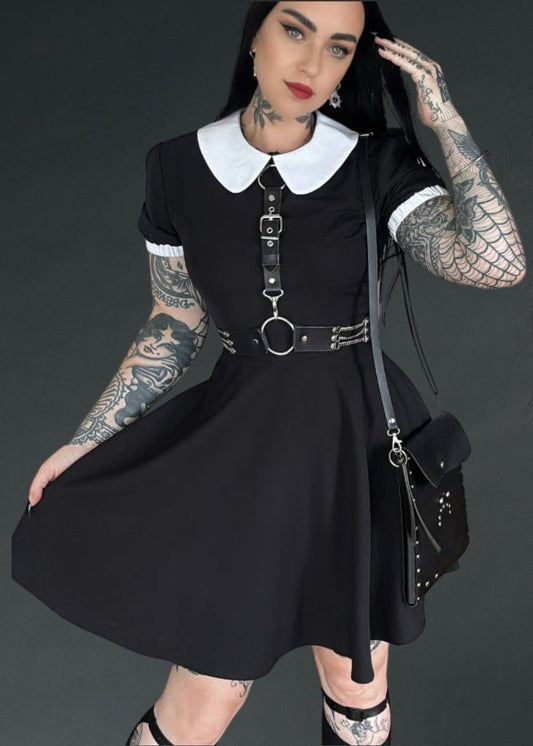 On Wednesday We Wear Black Collar Goth Dress - Unspoken Fashion