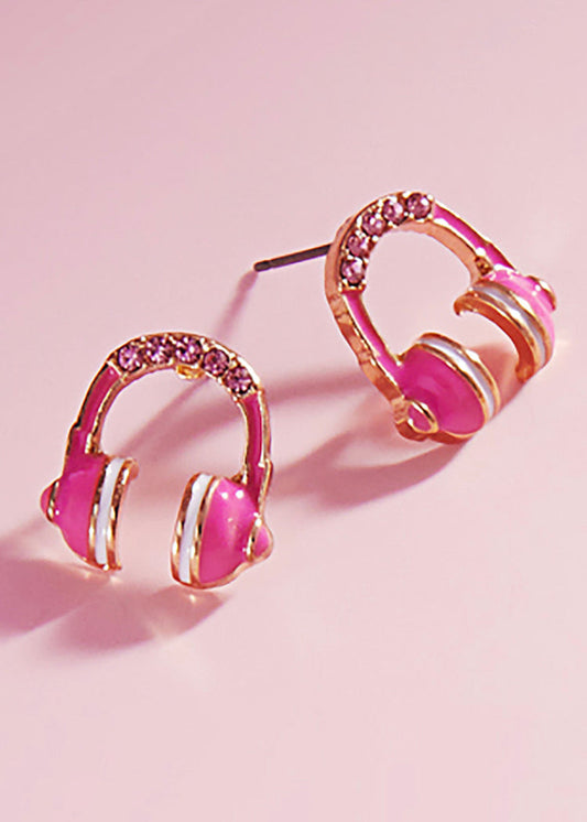 Pink Music Headphone DJ Earrings