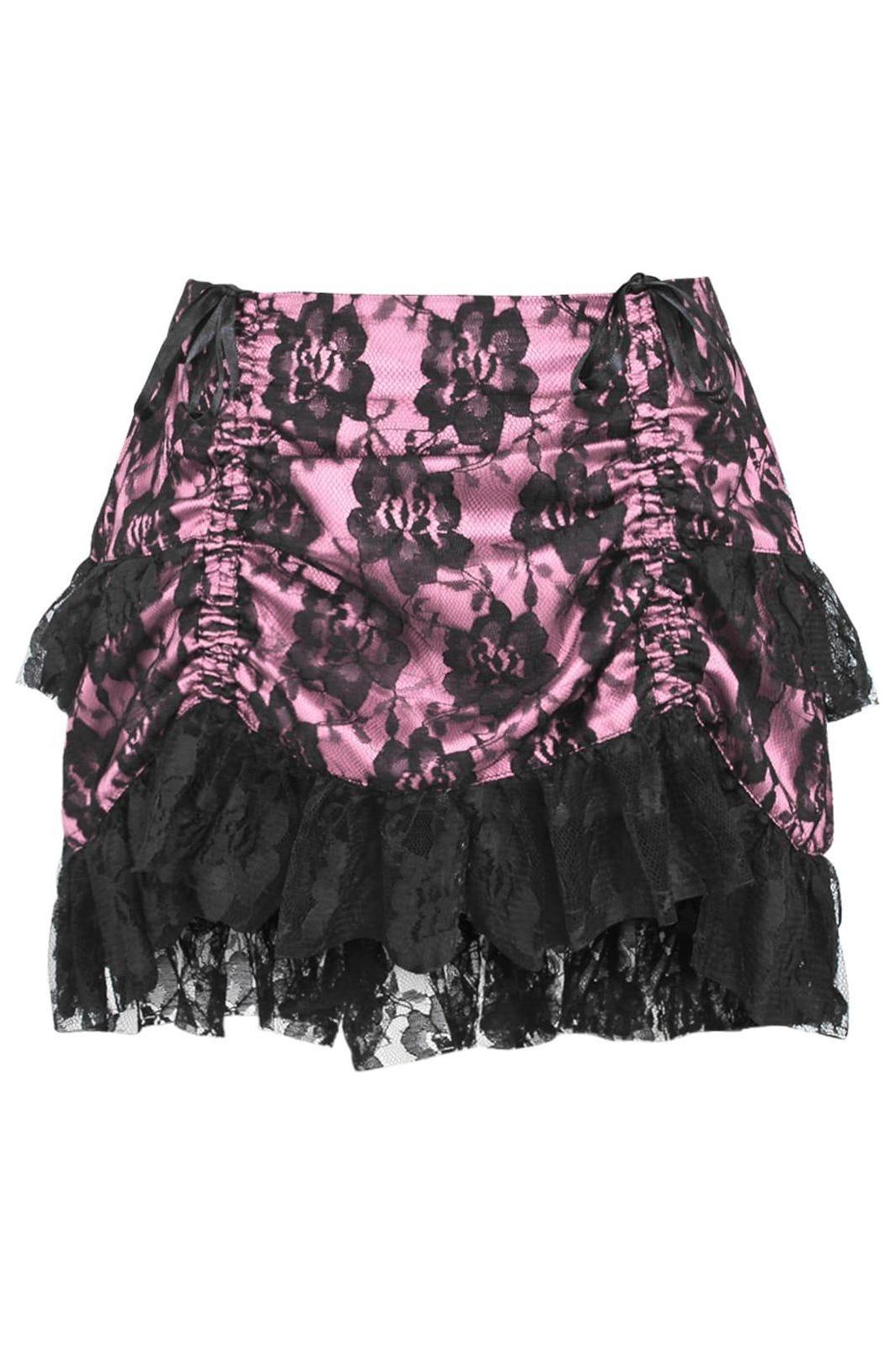 Pink/Black Lace Ruched Bustle Skirt.