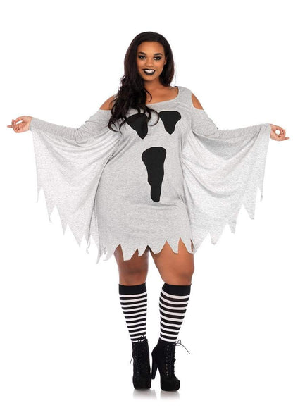 Plus Jersey Ghost Long Sleeve Halloween Dress - Unspoken Fashion