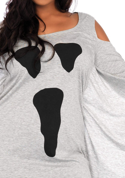 Plus Jersey Ghost Long Sleeve Halloween Dress - Unspoken Fashion