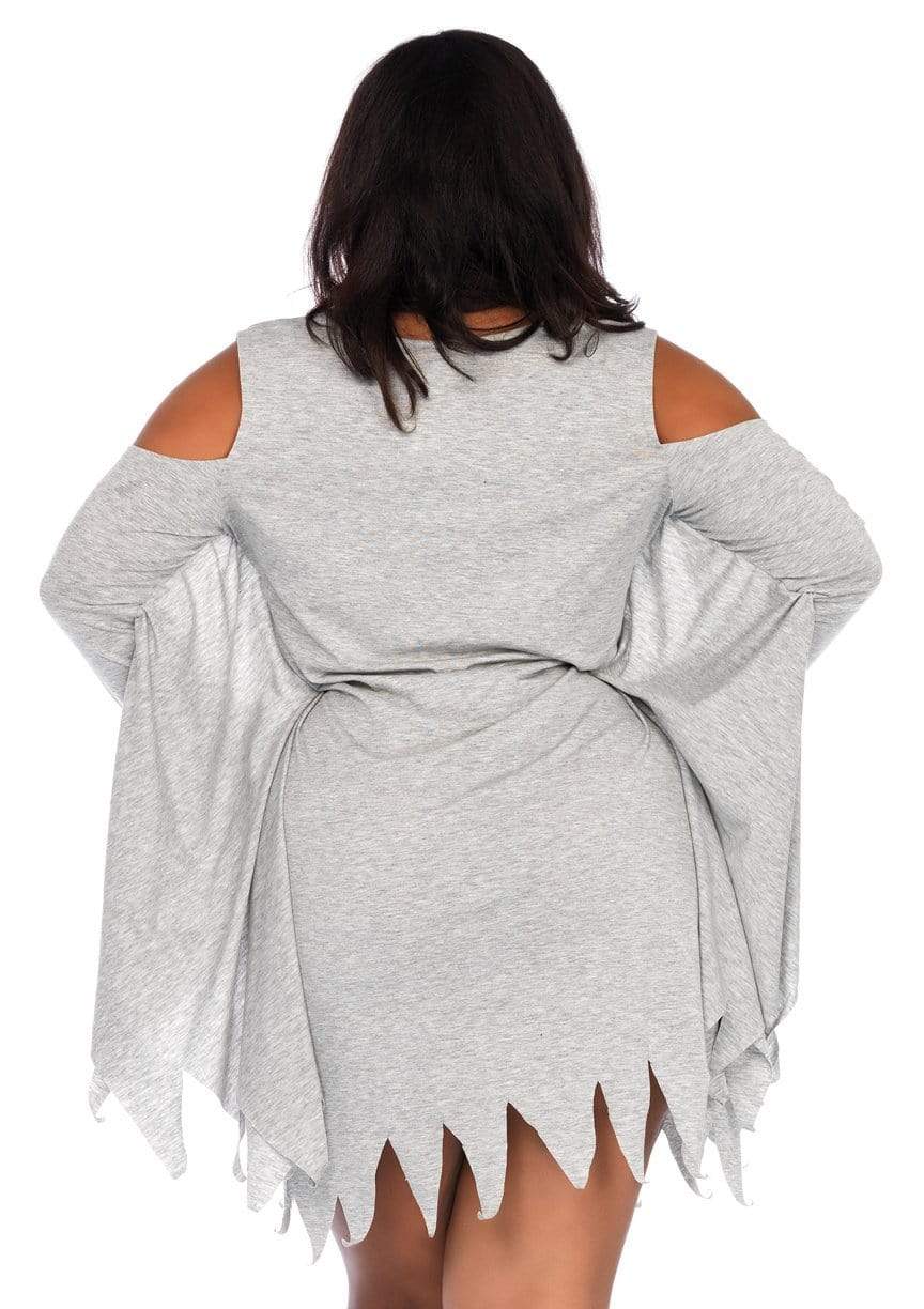 Plus Jersey Ghost Long Sleeve Halloween Dress - Unspoken Fashion