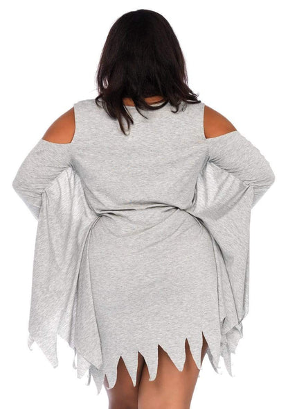 Plus Jersey Ghost Long Sleeve Halloween Dress - Unspoken Fashion