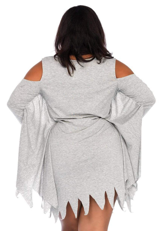 Plus Jersey Ghost Long Sleeve Halloween Dress - Unspoken Fashion