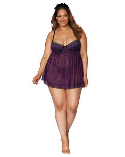 Dreamgirl Plus Size Contrast Lace Overlay Babydoll