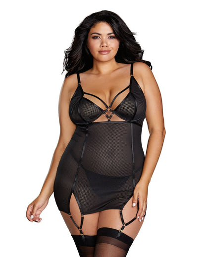 Dreamgirl Plus Size Fishnet Power Mesh Garter Slip