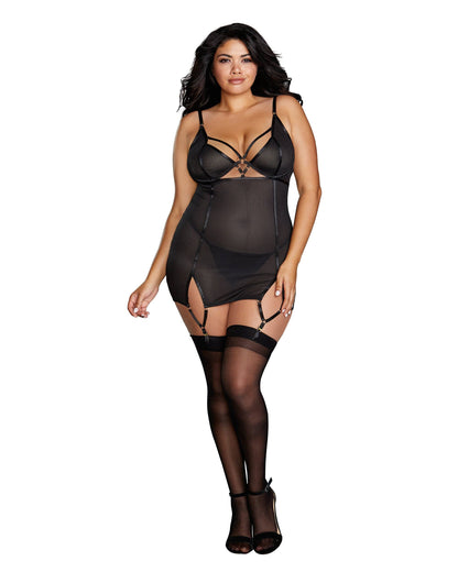 Dreamgirl Plus Size Fishnet Power Mesh Garter Slip