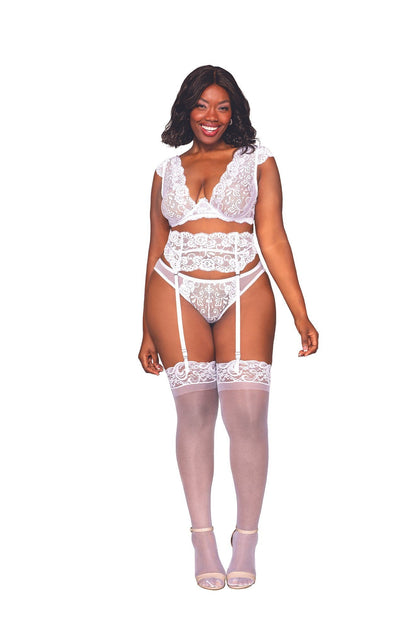 Dreamgirl Plus Size Lace & Mesh Garterbelt & Panty Set with Keyhole Ribbon Back Detail