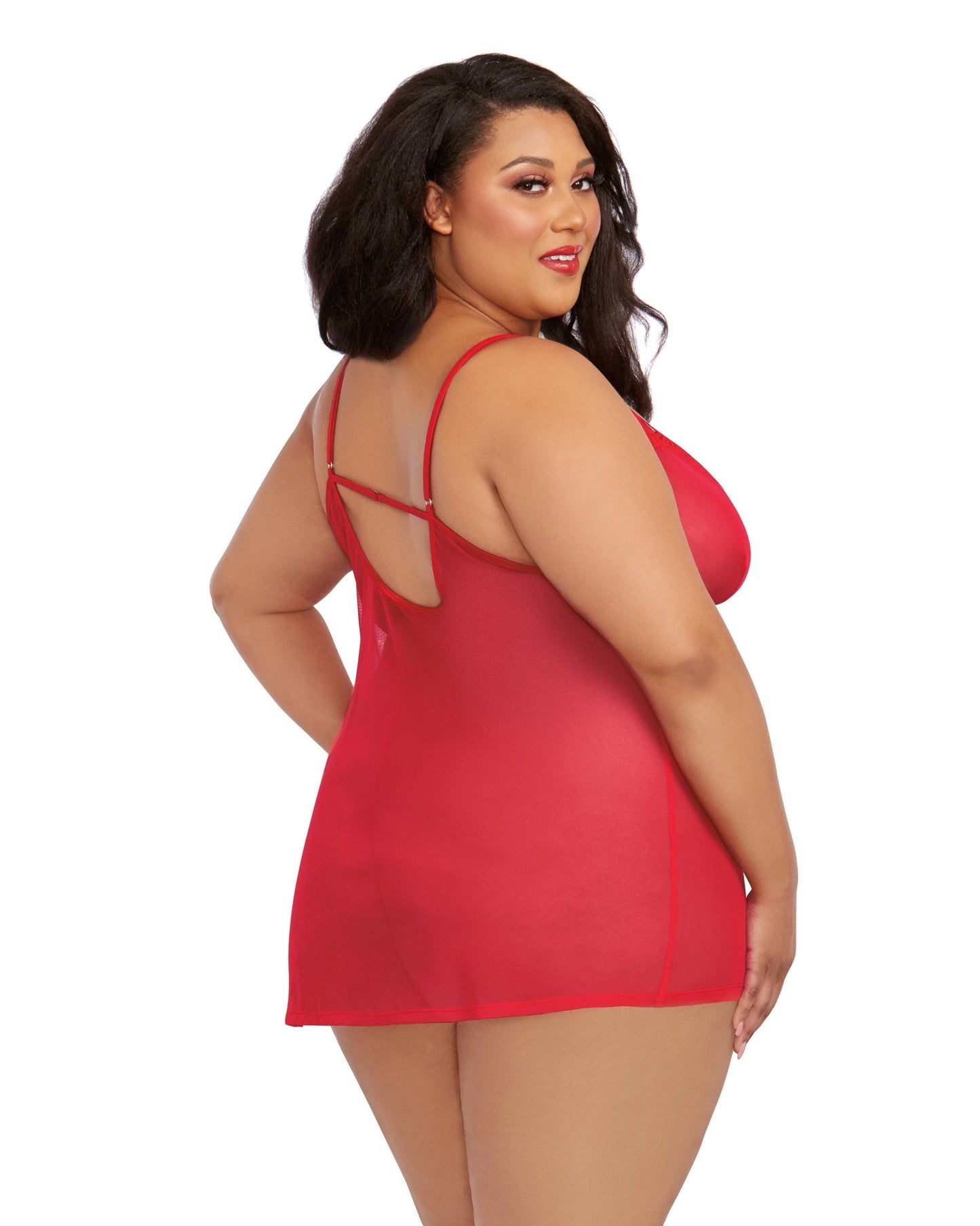Dreamgirl Plus Size Stretch Mesh Chemise & Robe Set
