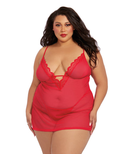 Dreamgirl Plus Size Stretch Mesh Chemise & Robe Set
