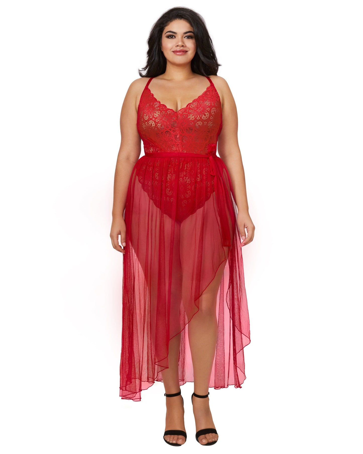 Dreamgirl Plus Size Mosaic Lace Teddy & Sheer Skirt