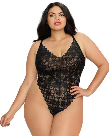 Dreamgirl Plus Size Mosaic Lace Teddy & Sheer Skirt