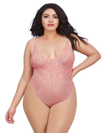 Dreamgirl Plus Size Mosaic Lace Teddy & Sheer Skirt