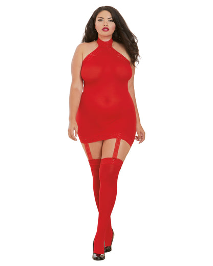 Dreamgirl Plus Size Sheer Garter Bodystocking with Thigh High