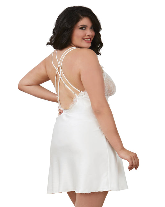 Dreamgirl Plus Size Silky Satin Charmeuse Chemise with Eyelash Lace