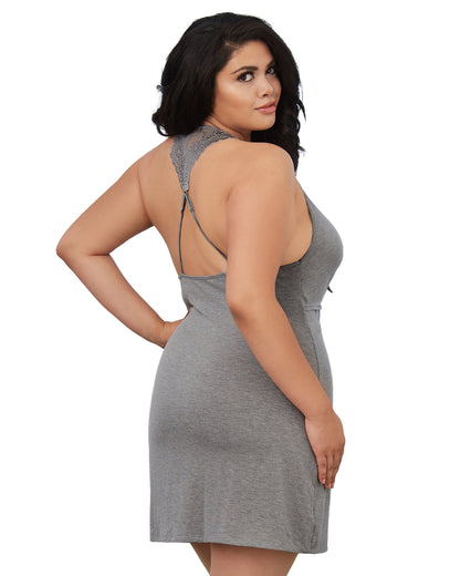 Dreamgirl Plus Size Soft Spandex-Jersey Chemise with Tie Front