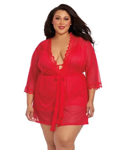 Dreamgirl Plus Size Stretch Mesh Chemise & Robe Set