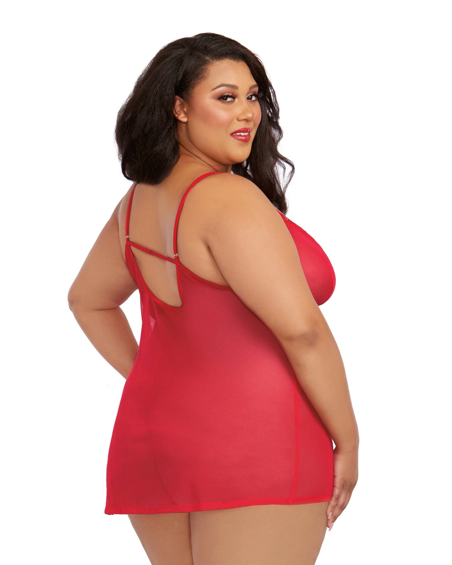 Dreamgirl Plus Size Stretch Mesh Chemise & Robe Set