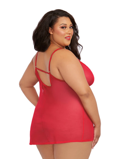 Dreamgirl Plus Size Stretch Mesh Chemise & Robe Set