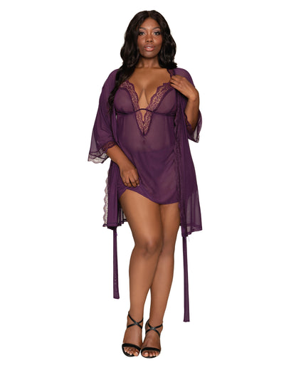 Dreamgirl Plus Size Stretch Mesh Chemise & Robe Set