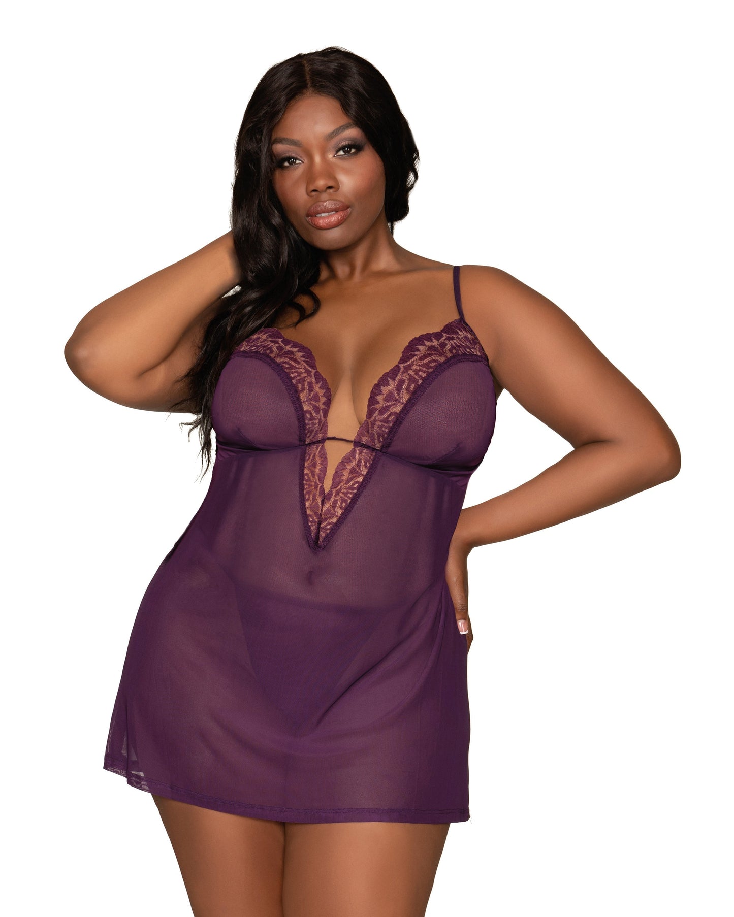 Dreamgirl Plus Size Stretch Mesh Chemise & Robe Set