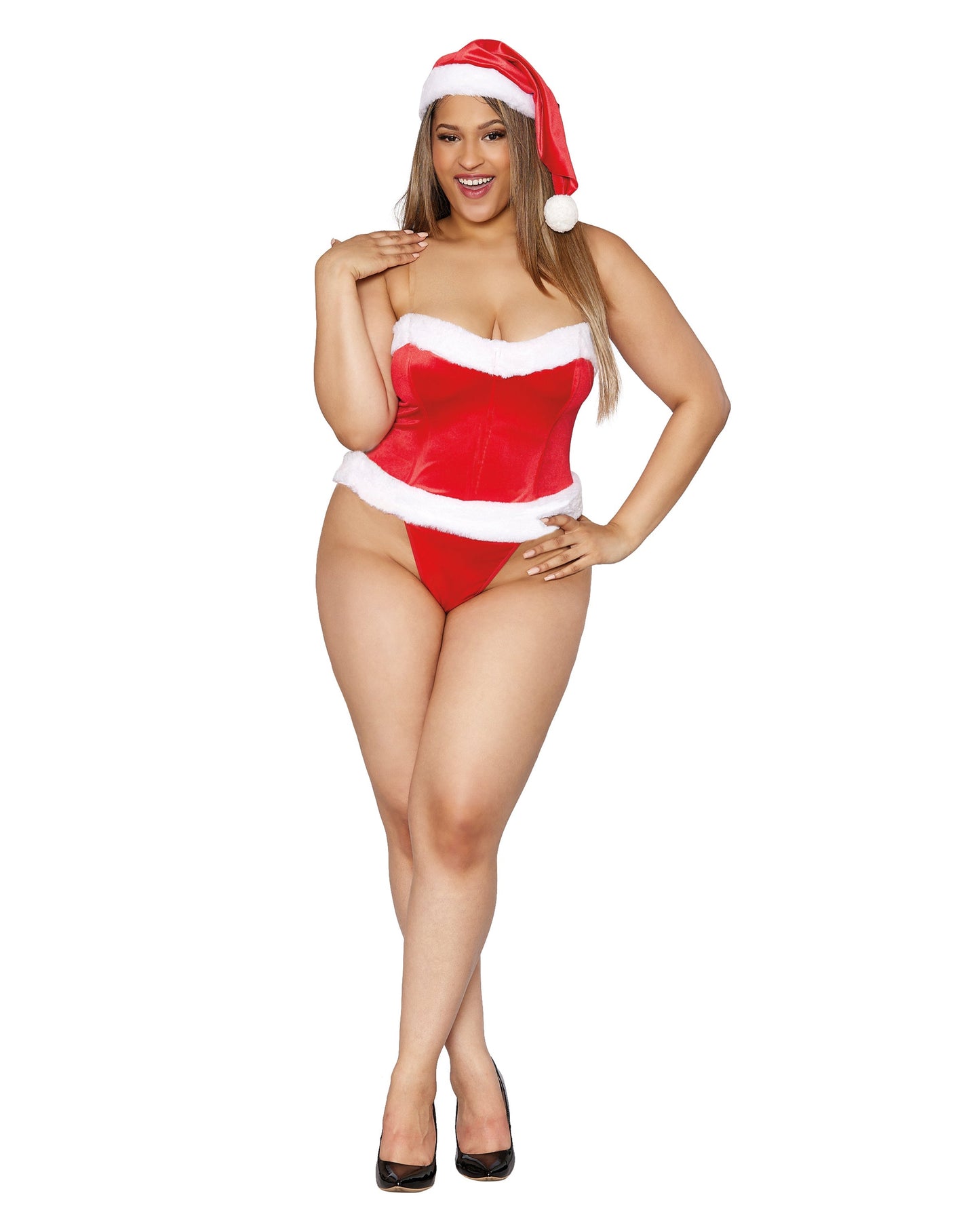 Dreamgirl Plus Size Stretch Velvet and Faux Fur Trim Santa Corset Set