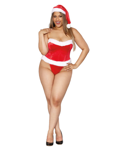 Dreamgirl Plus Size Stretch Velvet and Faux Fur Trim Santa Corset Set