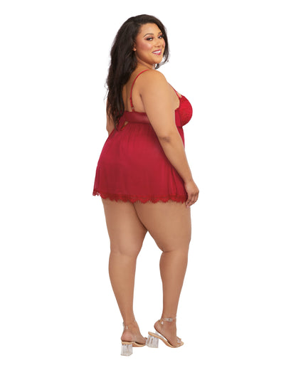 Dreamgirl Plus Size Underwire Push Up Cup Babydoll with Stretch Mesh Skirt
