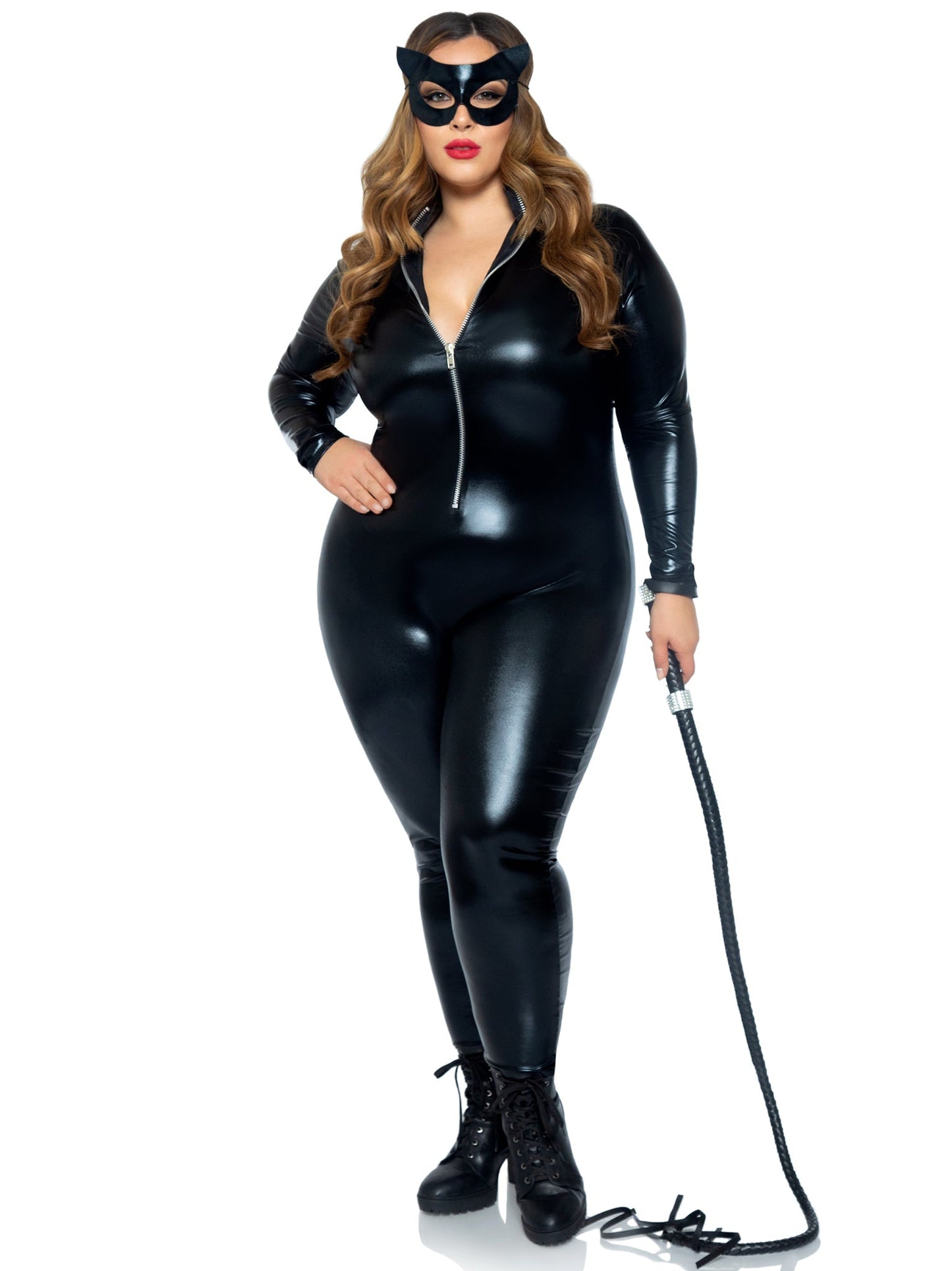 Plus Wet Look Leather Catsuit - Unspoken Fashion