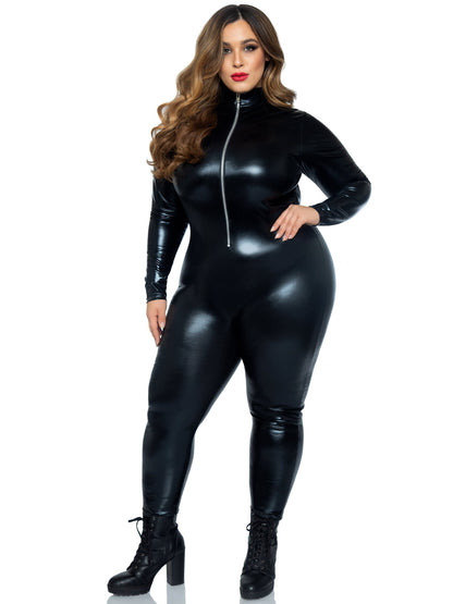 Plus Wet Look Leather Catsuit - Unspoken Fashion