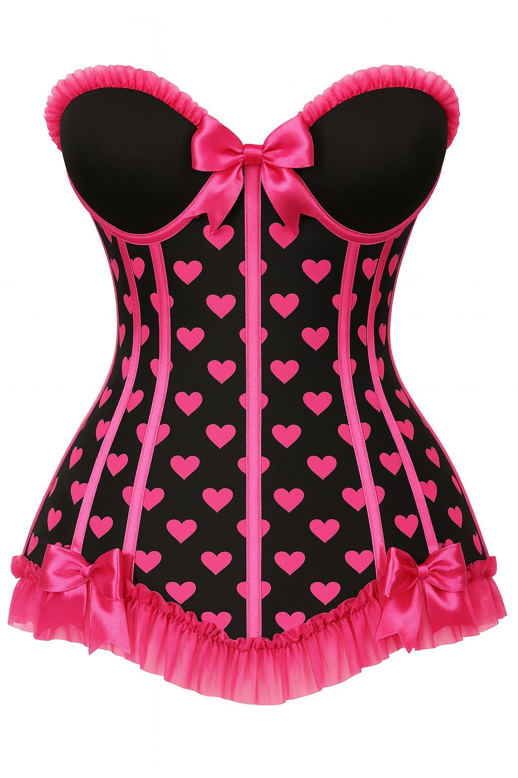 Lavish Black & Pink Hearts Lycra Hook & Eye Back Closure Bustier