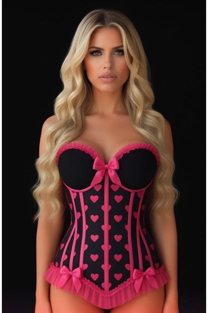Lavish Black & Pink Hearts Lycra Hook & Eye Back Closure Bustier