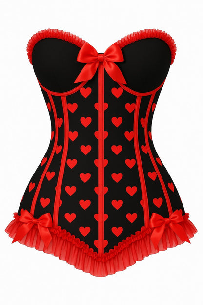 Lavish Black & Red Hearts Lycra Hook & Eye Back Closure Bustier