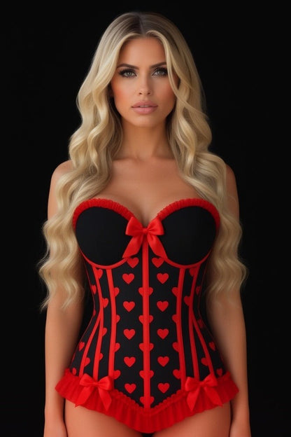 Lavish Black & Red Hearts Lycra Hook & Eye Back Closure Bustier