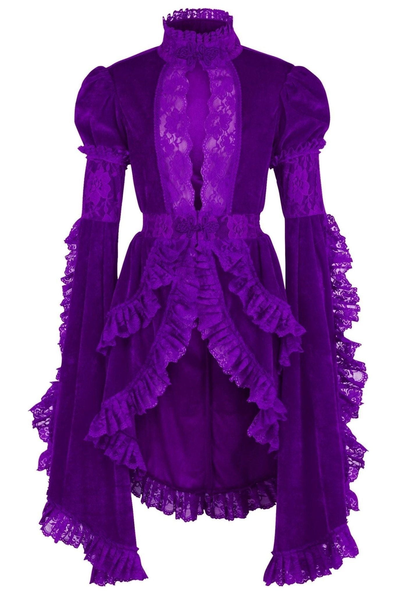 Purple Velvet & Lace Ruffled Jacket.