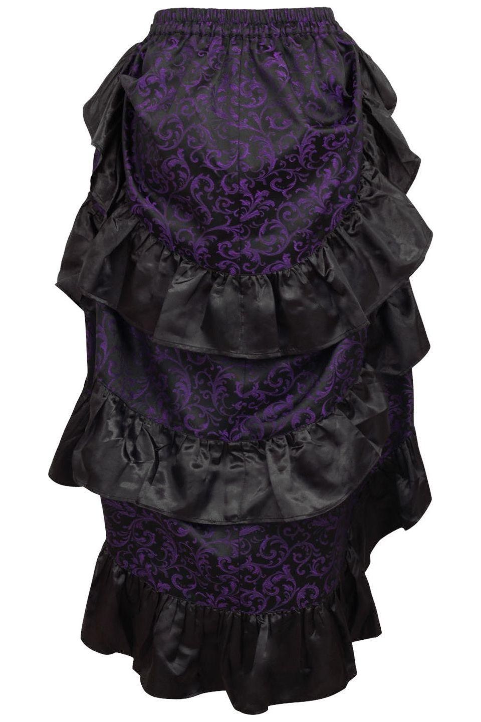 Purple/Black Brocade Adjustable High Low Bustle Skirt.