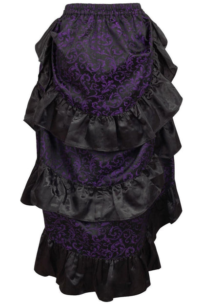 Purple/Black Brocade Adjustable High Low Bustle Skirt.