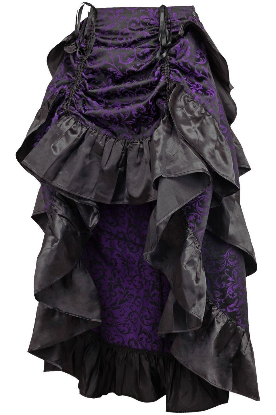 Purple/Black Brocade Adjustable High Low Bustle Skirt.