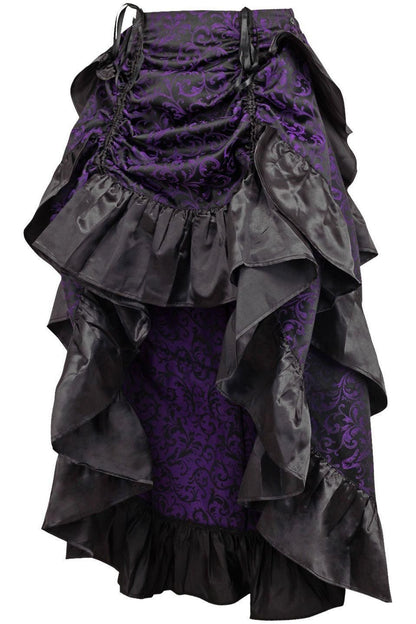 Purple/Black Brocade Adjustable High Low Bustle Skirt.