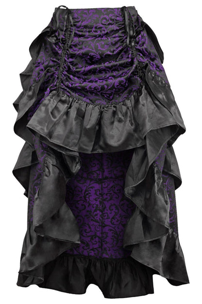 Purple/Black Brocade Adjustable High Low Bustle Skirt.