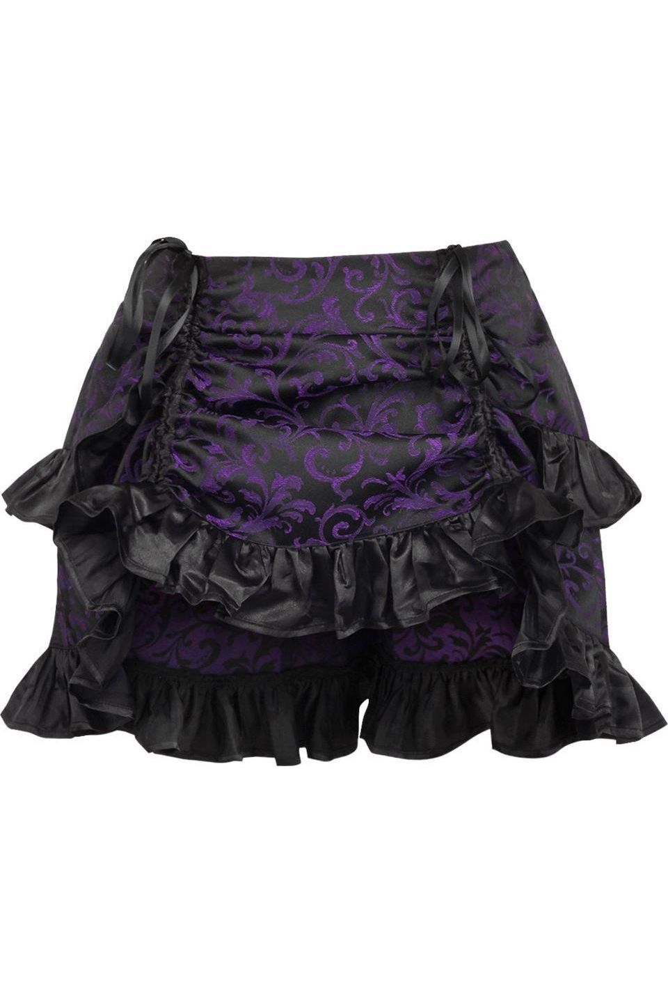 Purple/Black Brocade Ruched Bustle Skirt.