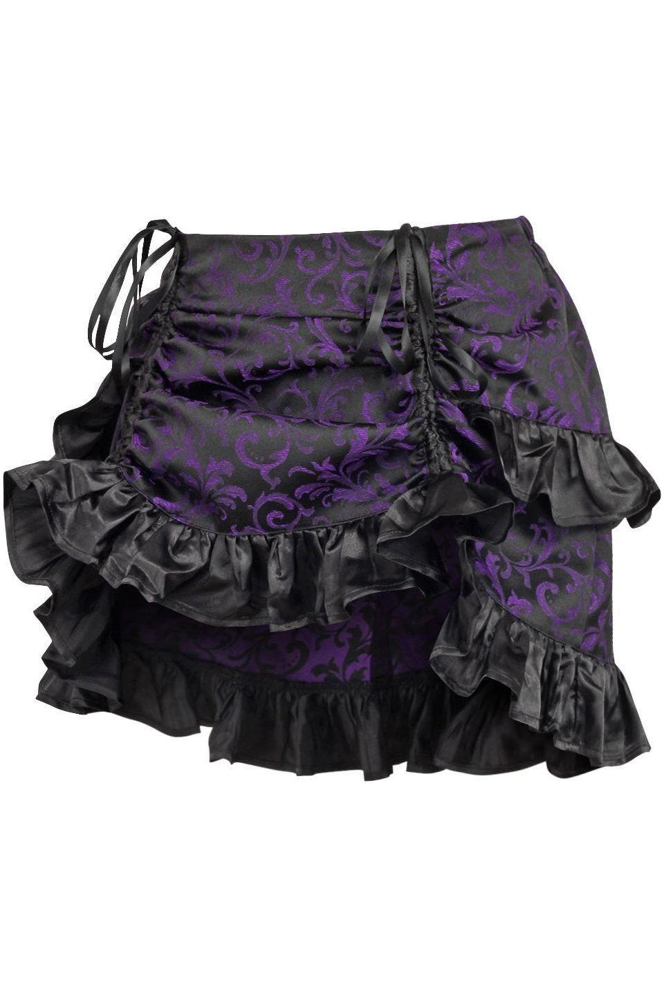 Purple/Black Brocade Ruched Bustle Skirt.
